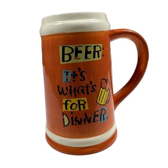 Hallmark Shoebox Beer It's What's For Dinner Orange & White Large Stein Cup Mug - Picture 1 of 8